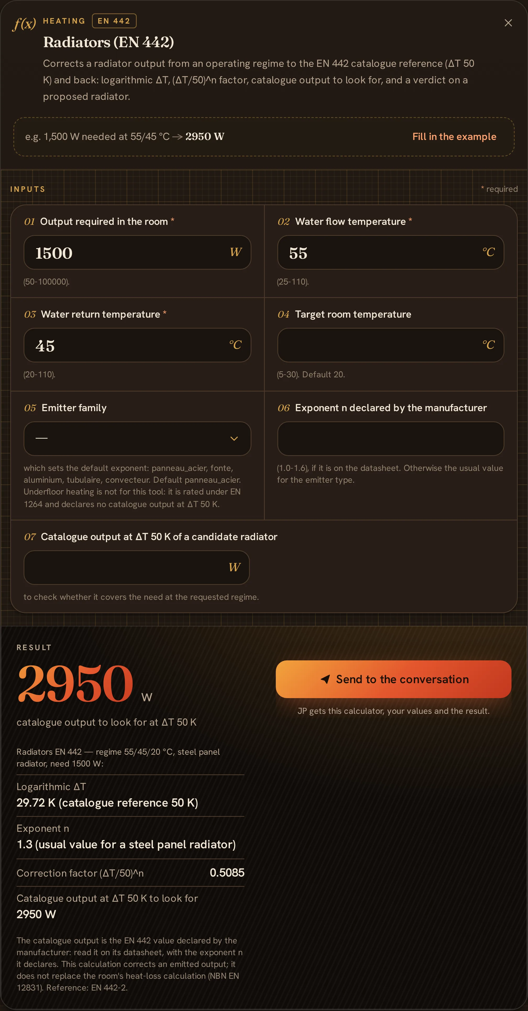 The radiator calculator and the catalogue output to look for