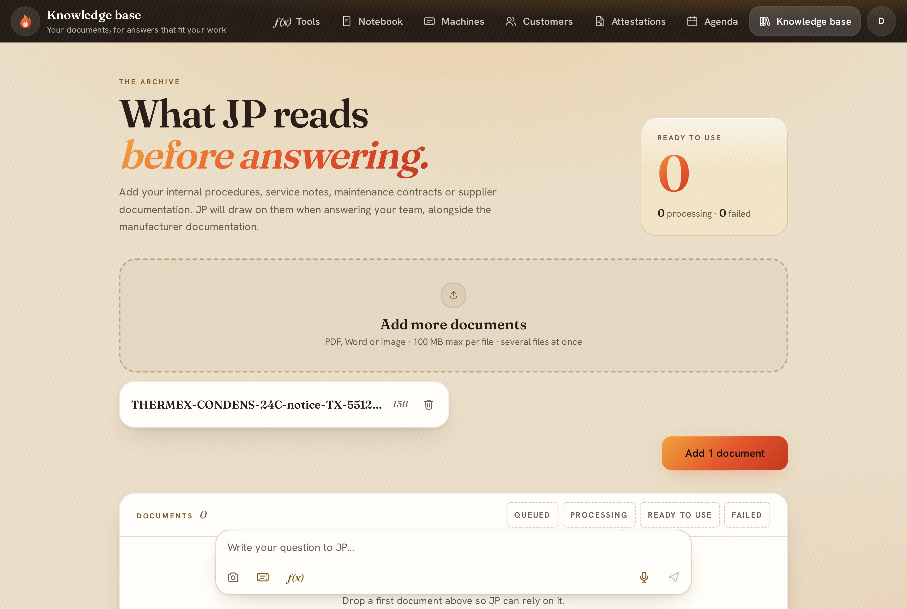 Adding a manual to the knowledge base, with make, model and year