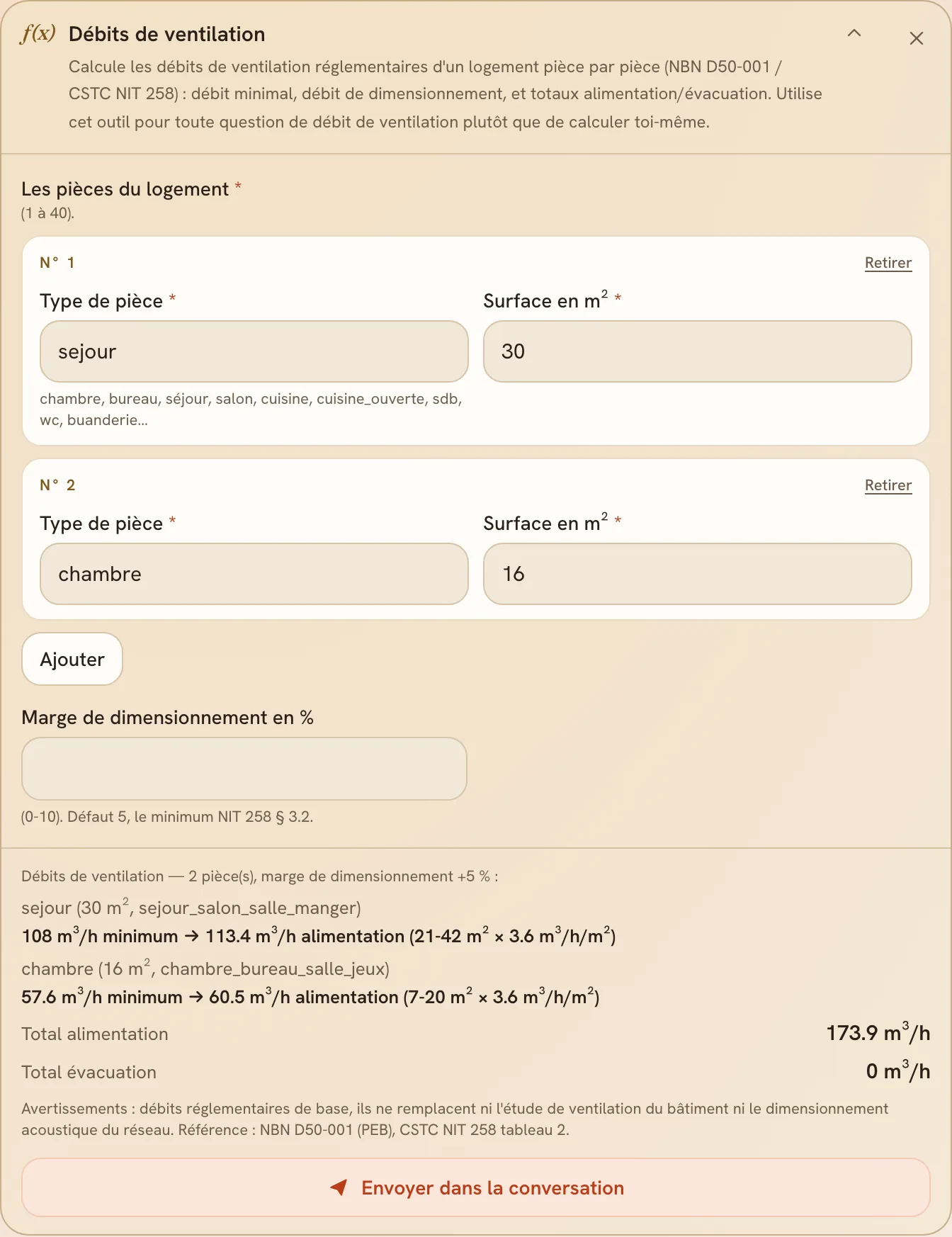 Le calculateur de débits de ventilation, pièce par pièce
