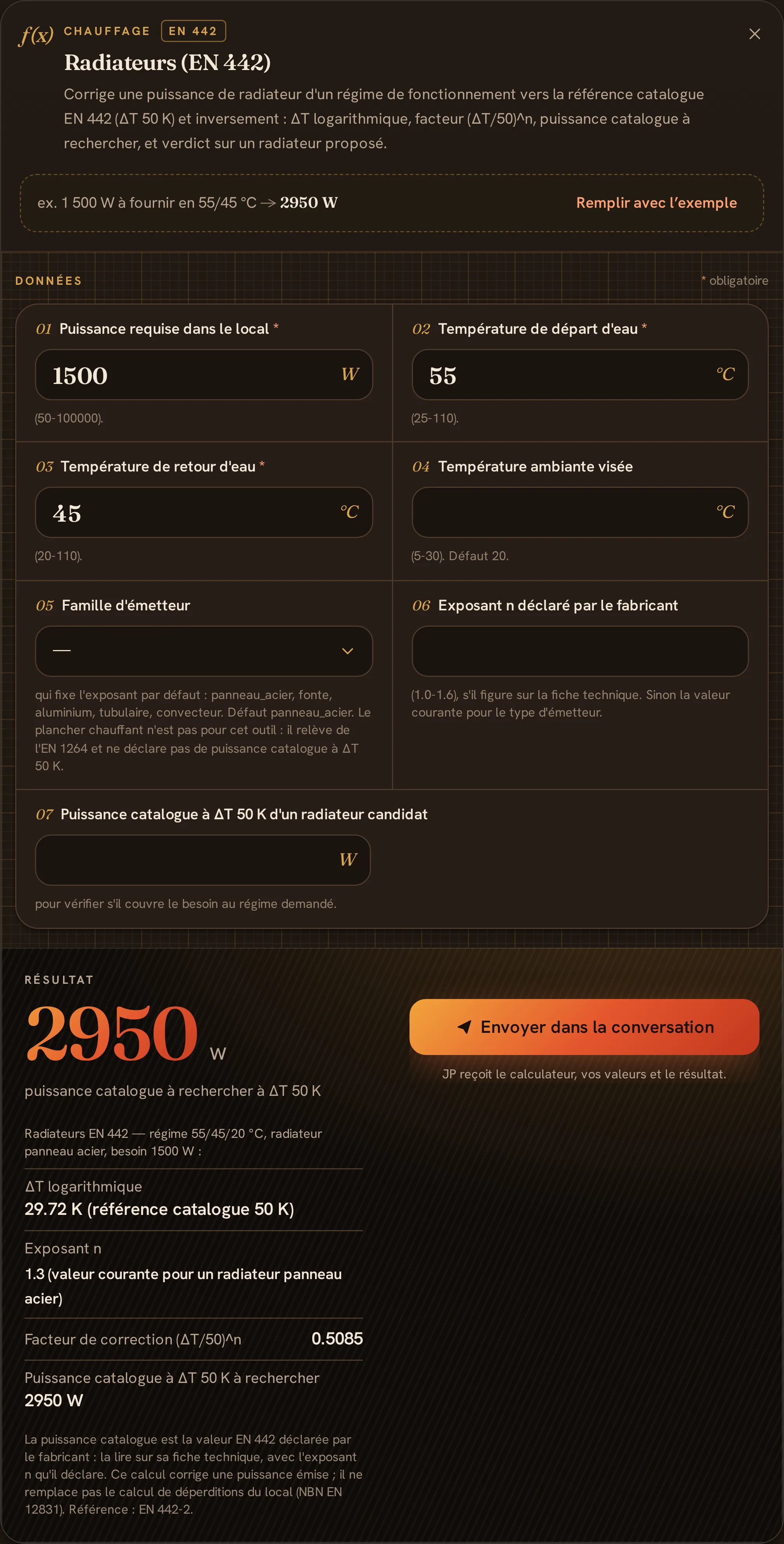 Le calculateur de radiateurs et la puissance catalogue à rechercher