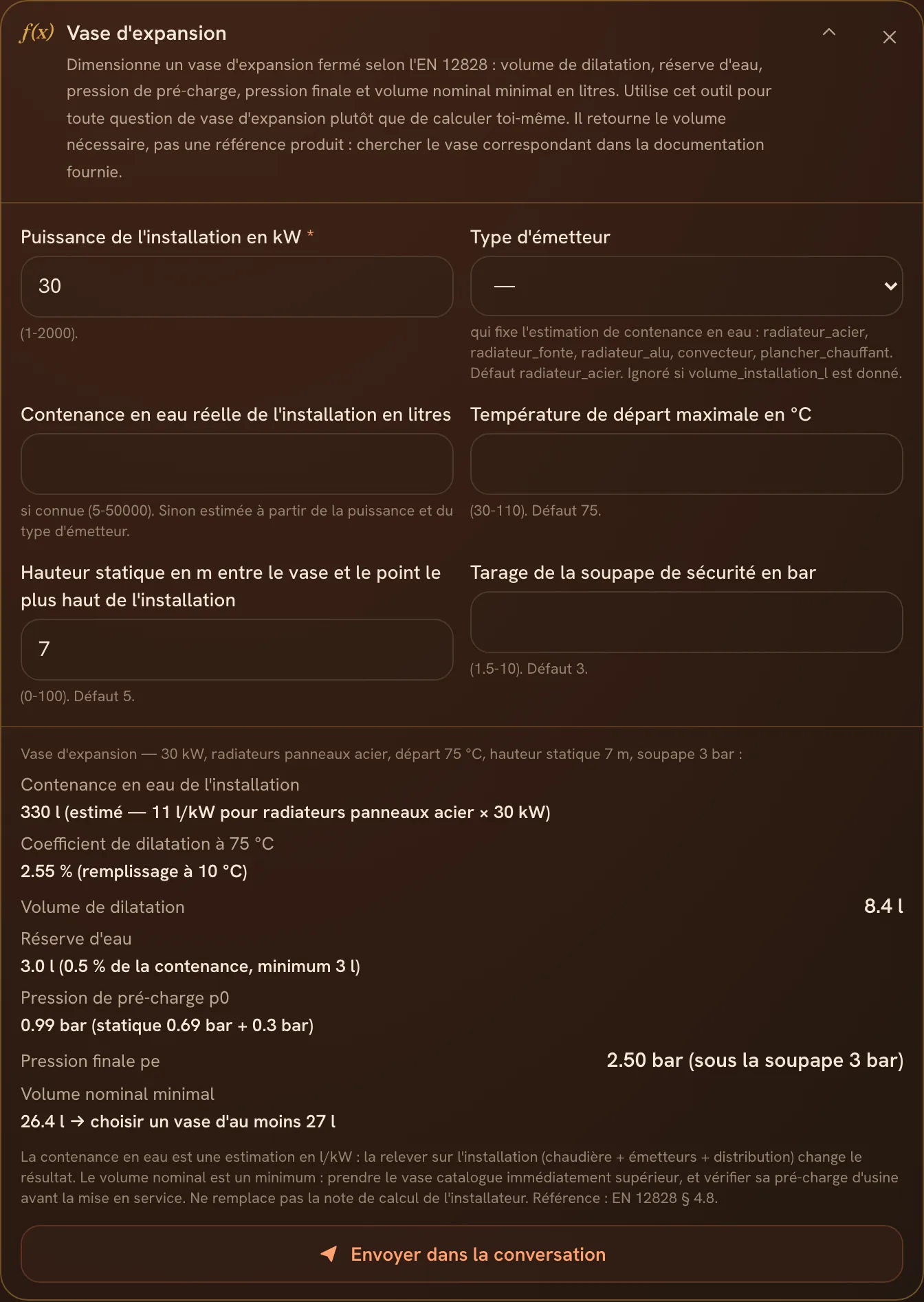 Le calculateur de vase d'expansion et son volume minimal