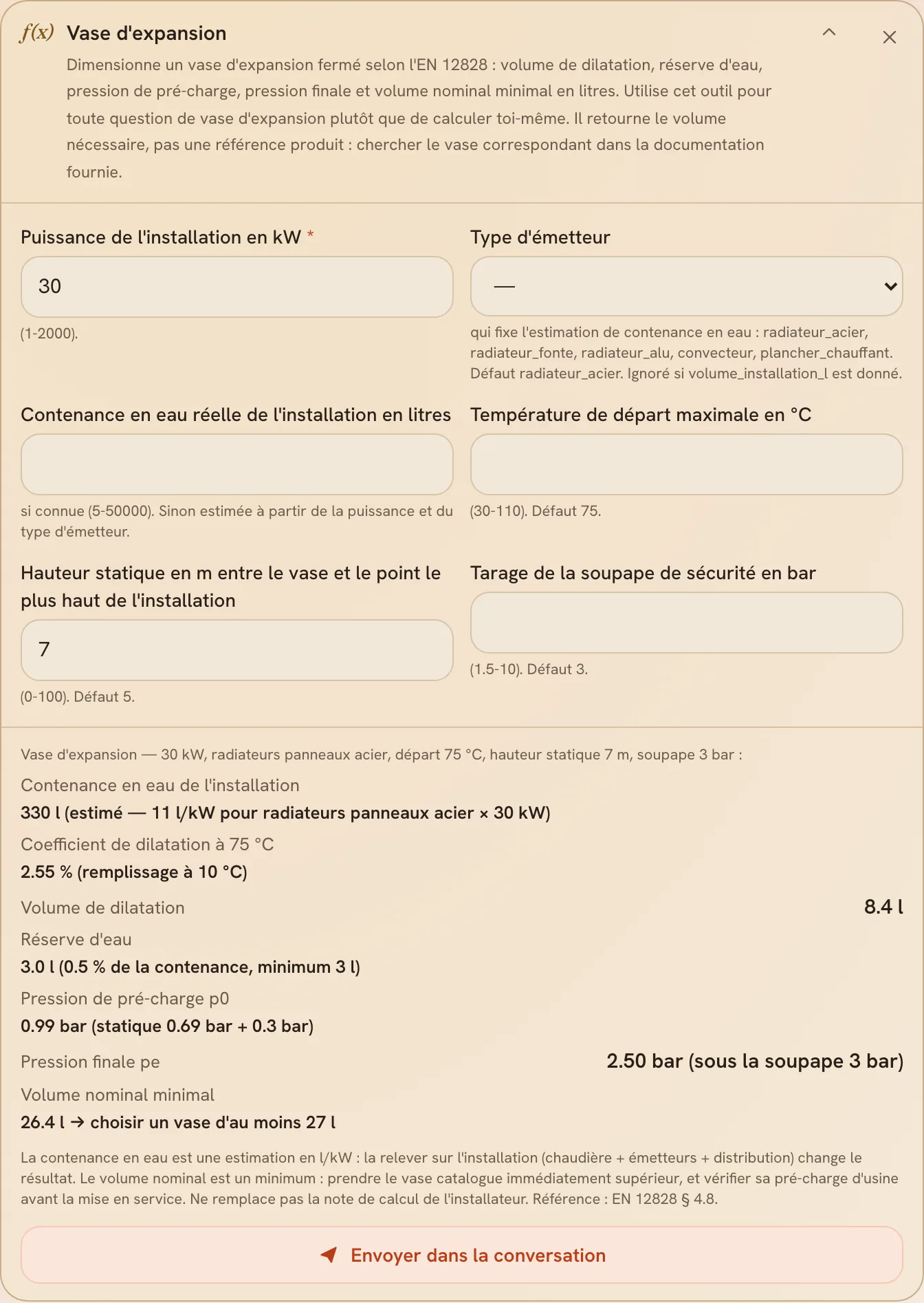 Le calculateur de vase d'expansion et son volume minimal