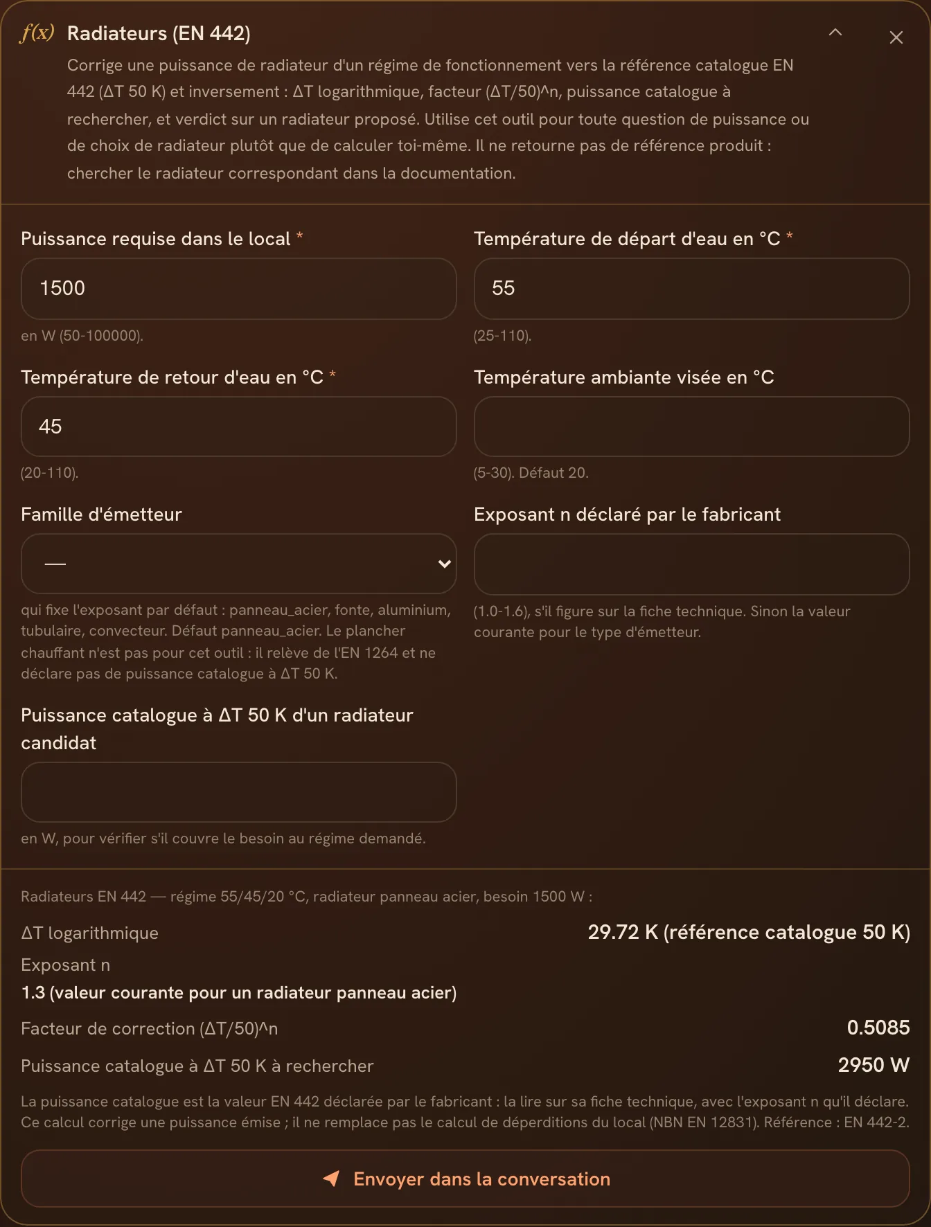 Le calculateur de radiateurs et la puissance catalogue à rechercher
