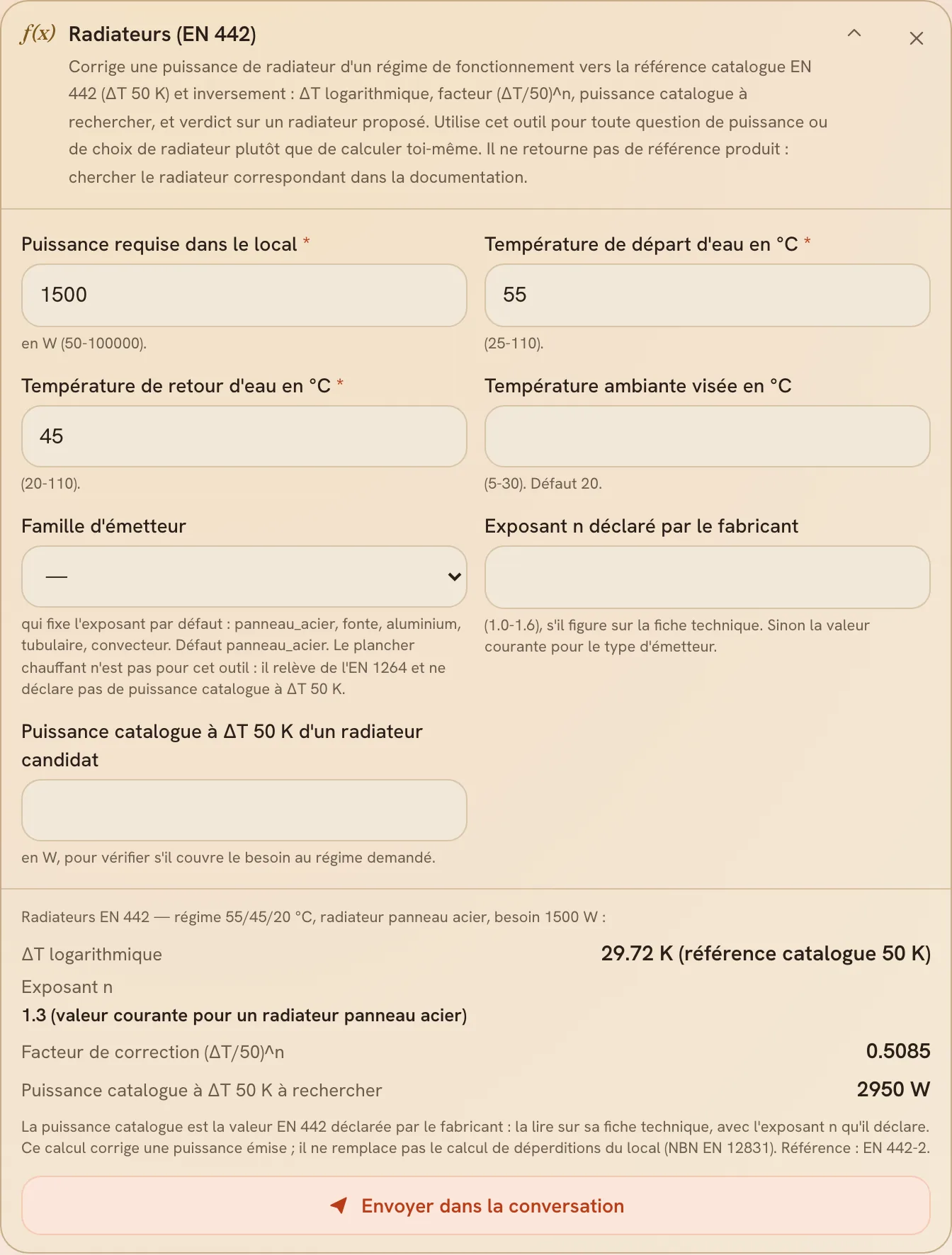 Le calculateur de radiateurs et la puissance catalogue à rechercher